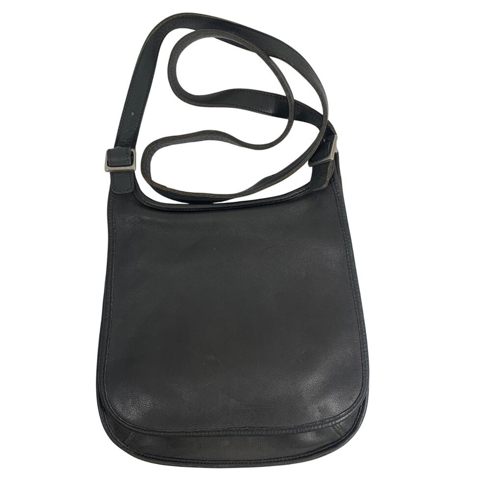 Y2K Coach 9135 Black Leather Slim Hippie Flap Saddle Bag Crossbody Bag USA